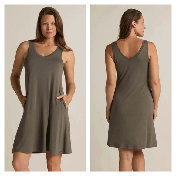 FACEPLANT DREAMS Nwt Bamboo V-Neck Nightshirt S Earl Gray Gray/Green SOFT - Picture 1 of 15